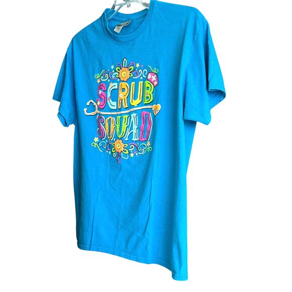 GILDAN "SCRUB SQUAD" SHORT SLV COTTON T-SHIRT, MENS, L, BLUE-MULTICOLOR GRAPHICS - Picture 3 of 11